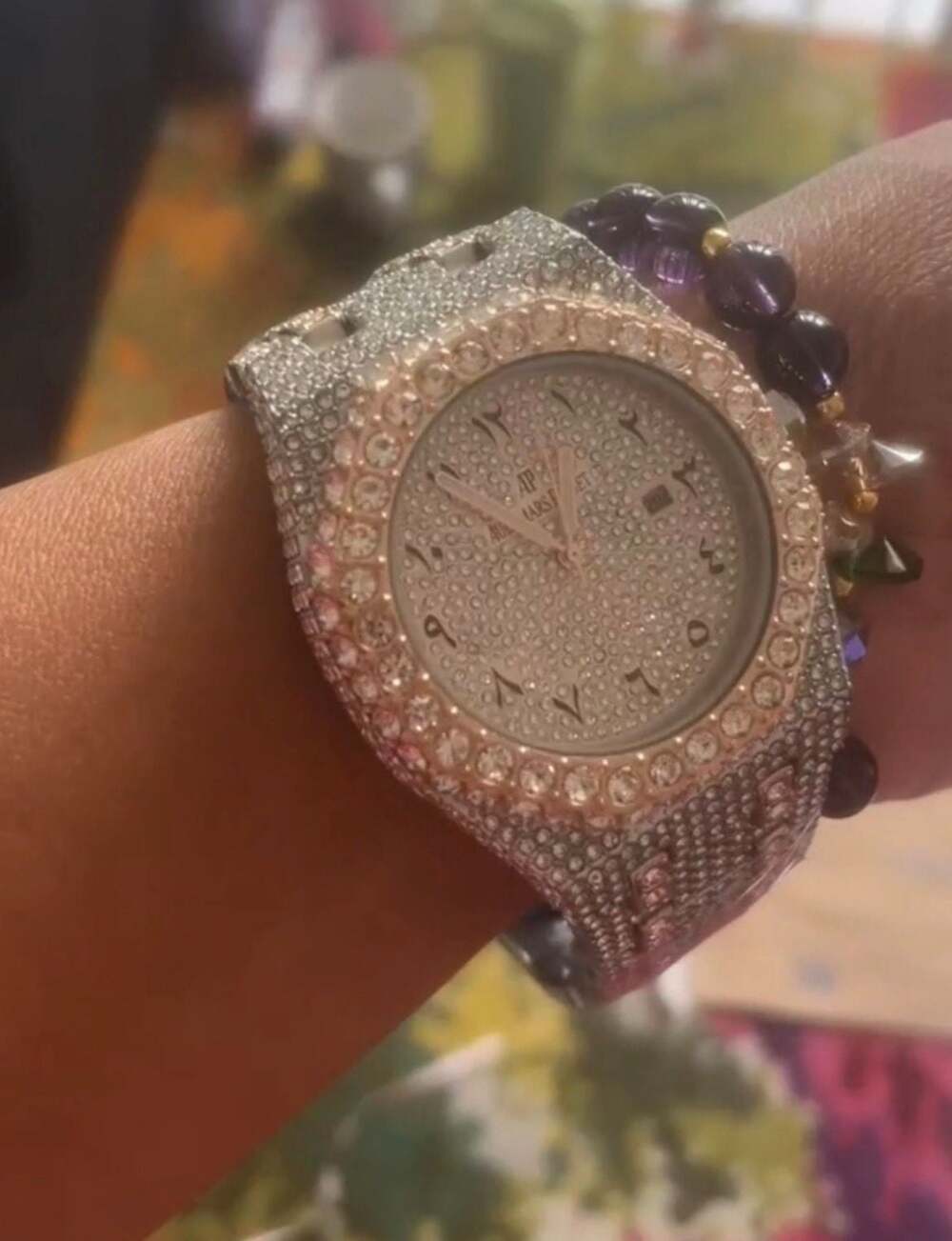 Men's Pavé Diamond Two-Tone Luxury Bracelet Watch - Rose Gold & Silver